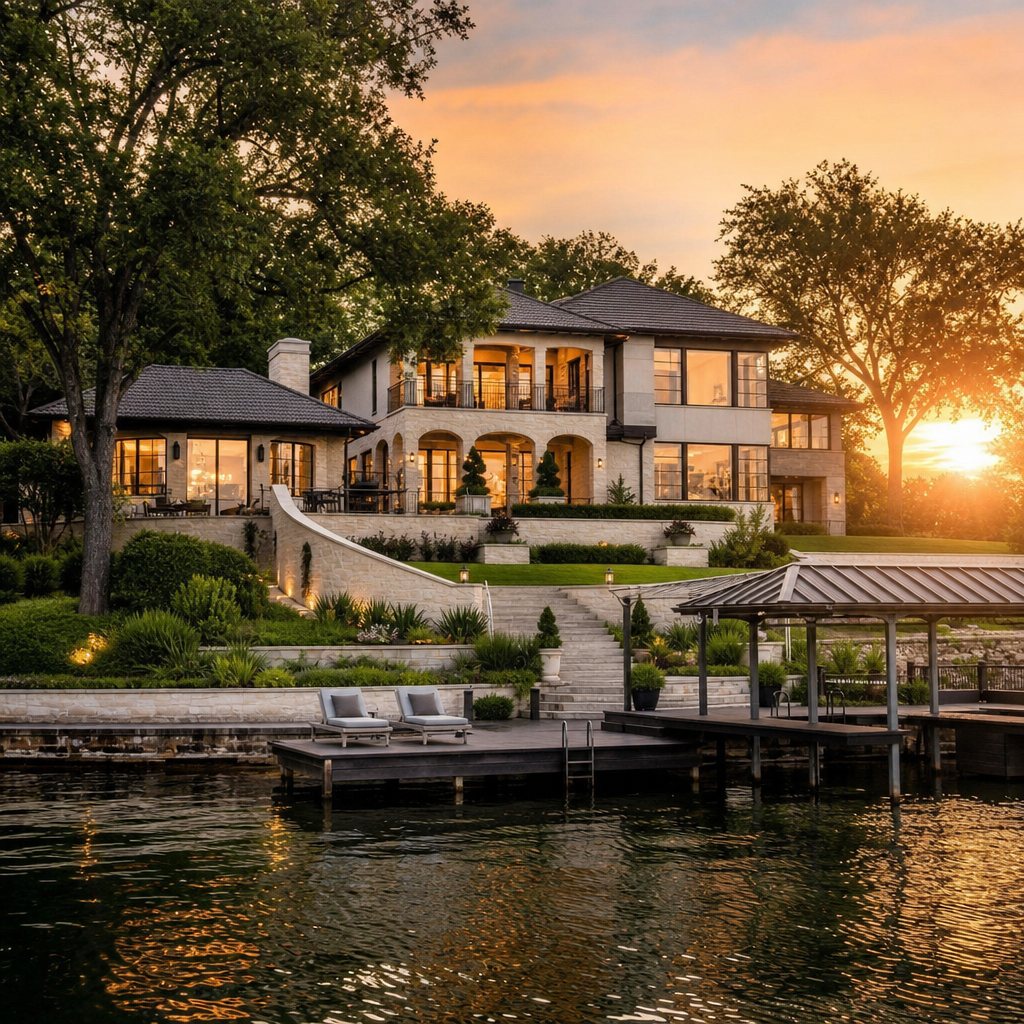 AI-generated concept image of a Lake Austin waterfront estate