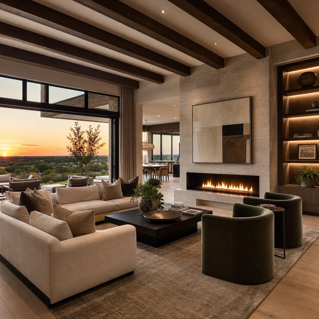 AI-generated concept image of an elegant modern living room interior in a Texas luxury estate home